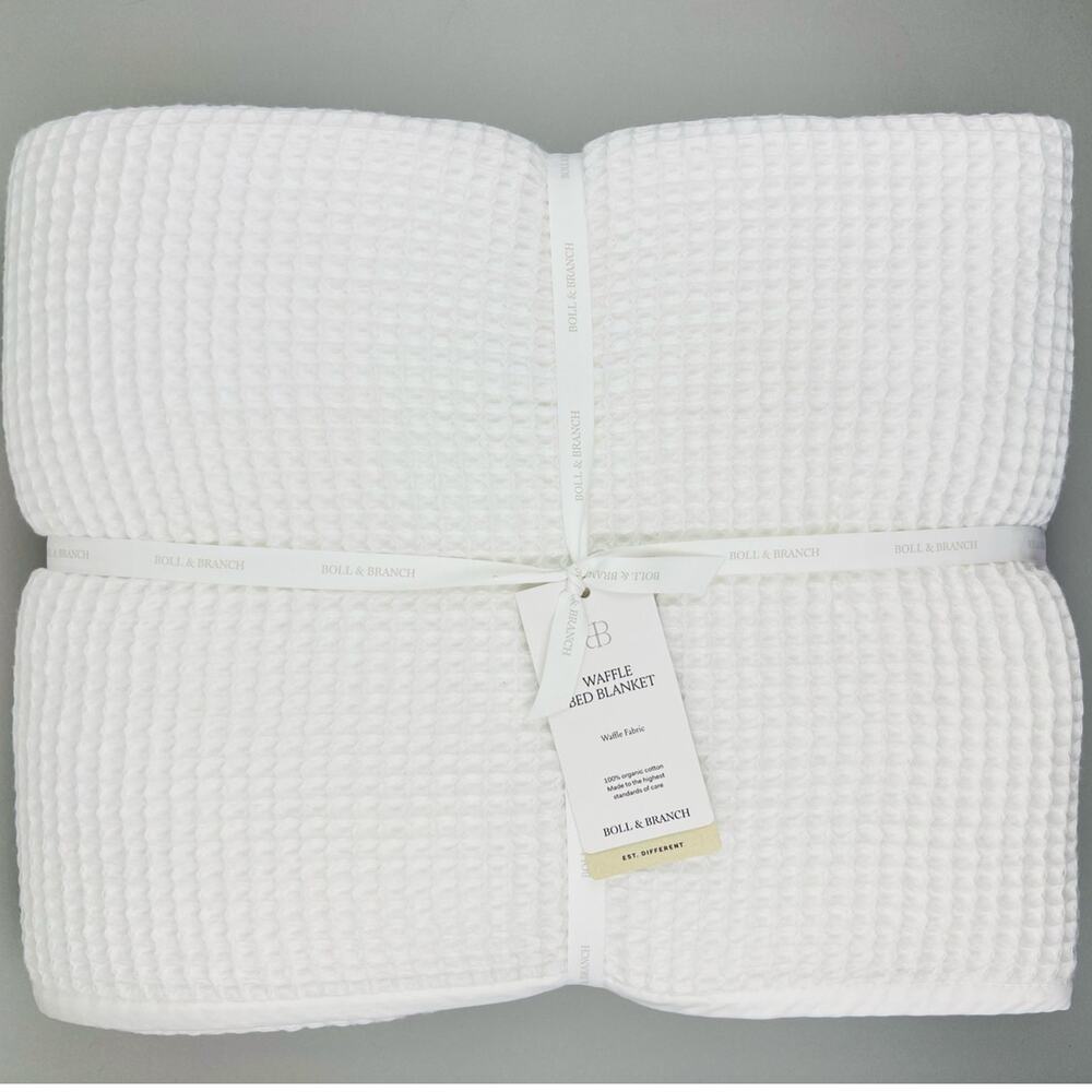 Boll & Branch Bed Blanket Waffle Weave FULL/QUEEN WHITE Organic Cotton NWT